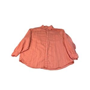 Caribbean Men's Coral Linen-Blend Button Up Shirt 2XB Relaxed‎ Fit Long Sleeve